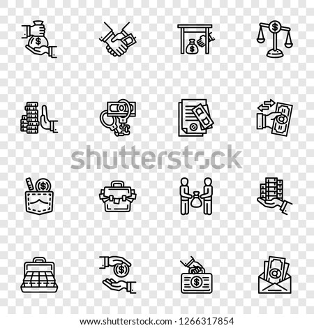 Bribery icon set. Outline set of bribery vector icons for web design Royalty-Free Stock Photo #1266317854