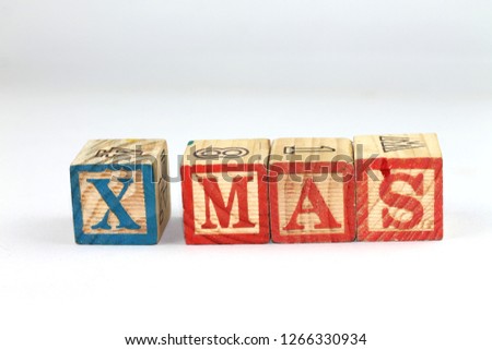 Wooden Alphabet Block Spelling X MAS,ABC's blocks.