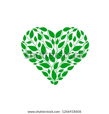 creative Heart made from green leaves logo vector, green heart with leaves vegan herbal healthcare