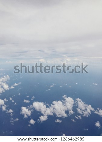 Clouds. view from the window of an airplane flying in the clouds. Right View, Plane Window View with blue sky