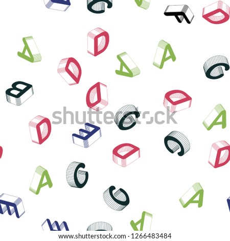 Light Multicolor vector seamless background with 3D signs of alphabet. Colorful 3D alphabet signs with gradient on white background. Pattern for trendy fabric, wallpapers.
