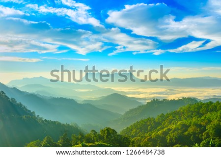 Landscape of sunrise on Mountain at Doi Luang Chiang Dao, ChiangMai ,Thailand Royalty-Free Stock Photo #1266484738