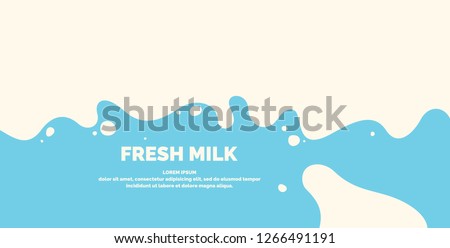 Modern poster fresh milk with splashes on a light blue background. Vector illustration in flat minimalistic style Royalty-Free Stock Photo #1266491191