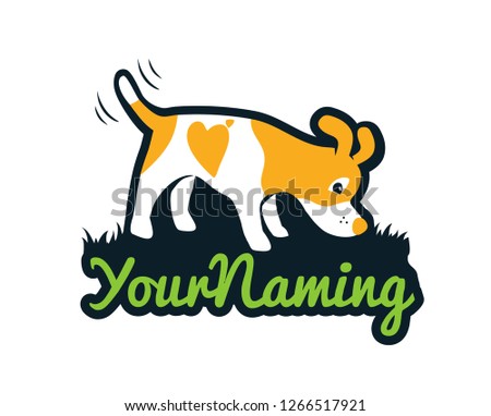 logo with cartoon funny sniffing dog. vector