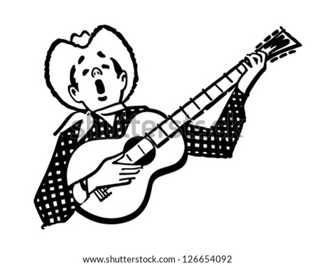 Singing Cowboy - Retro Clipart Illustration