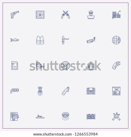 icon set about security with keywords micro card, lock and door handle