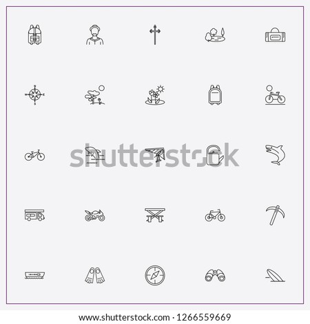 icon set about adventure with keywords hang glider, camping table and christian crest