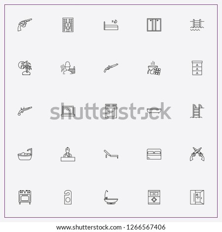 icon set about hotel with keywords automatic doors, palms on island and bee house