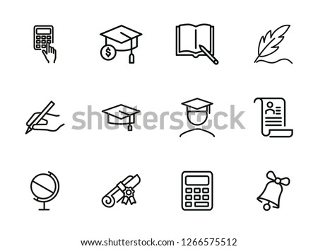 Education line icon set. Set of line icons on white background. Study concept. Bachelor, calculation, diploma. Vector illustration can be used for topics like university, college Royalty-Free Stock Photo #1266575512