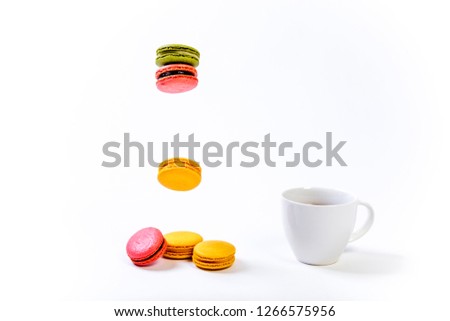 various colorful sweet macarons cookies for dessert