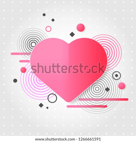 Pink paper cut heart shape on gray white background vector illustration.Geometric element and heart for Valentine's day concept.Beautiful modern heart cartoon design for web,banner,card,gift,banner.