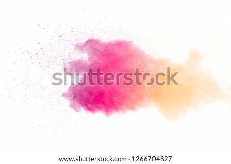 Explosion of multicolored dust on white background.