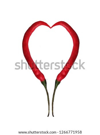 heart shaped red chili with a white background for your love text