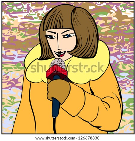 reporter,the girl in a winter coat tells a microphone,no layer,eps 10