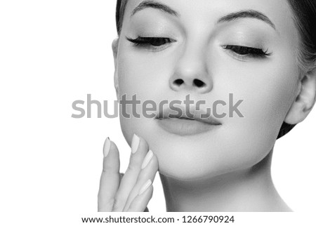 Monochrome woman beauty face closeup healthy skin beautiful female model