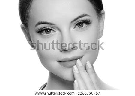 Monochrome woman beauty face closeup healthy skin beautiful female model