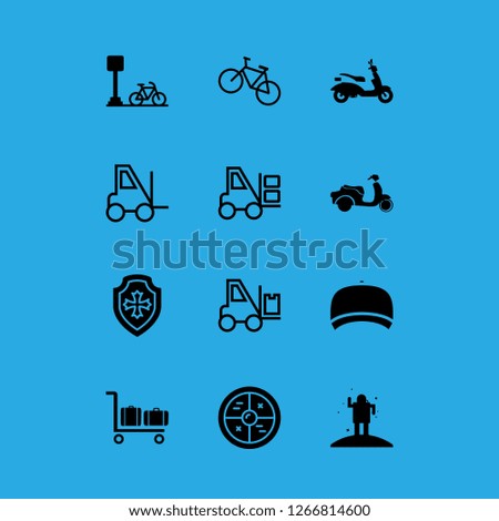 helmet icon set about forklift, cap, cosmonaut and shield vector set