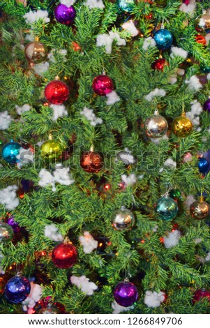 Background Christmas tree with multicolored balls.