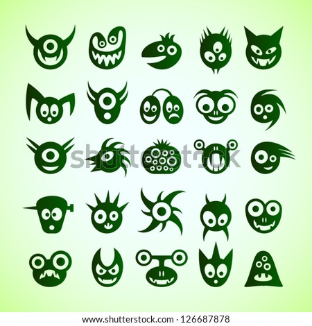 Set of funny blue monster icons.