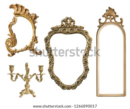 Vintage gilded frames with an ornament isolated on white background. Retro style