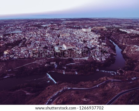 Toledo. Spain. Aerial view in the historical city. Drone Photo