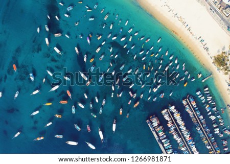 Arraial do Cabo, Brazil: Aerial view of a paradise sea with clear water. Fantastic landscape. Great beach view 