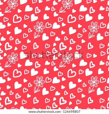 Love Valentin's Day Seamless Pattern with Hearts and Flowers. Vector Illustration for your design