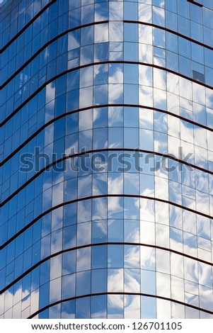 Clouds reflected in windows of modern office building, Sao Paulo, Brazil