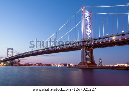 Ben Franklin Bridge in Philadelphia at sunset, USA