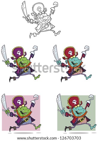 Pirate Zombie Cartoon Mascot Characters-Vector Collection