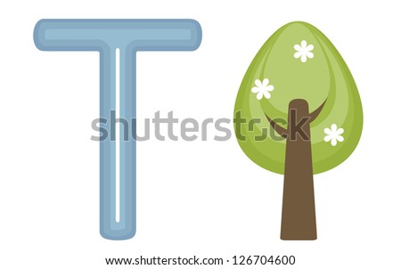 T is for tree. Vector illustration