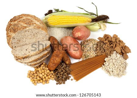 Food sources of complex carbohydrates, isolated on white. Royalty-Free Stock Photo #126705143