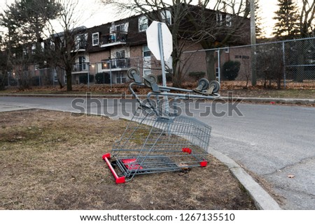 Flipped red trolley Royalty-Free Stock Photo #1267135510