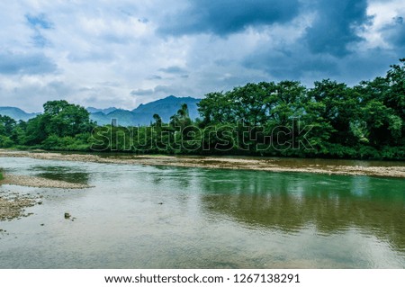 The river and mountains scenery in summer, Guilin, China.