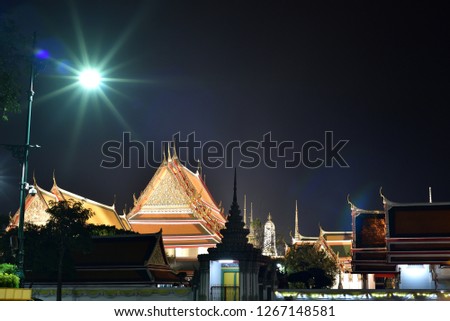 Grand Palace Bangkok Thailand, in the night beautiful landscape with decorated lights.