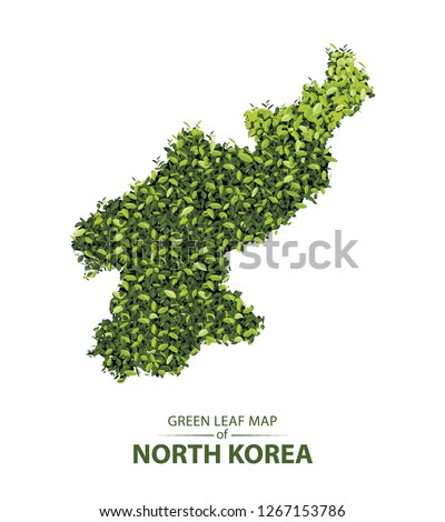 North korea map made up of green leaf on white background vector  illustration of a forest is conceptual of the global green environmental issues worldwide