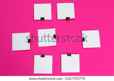 mock up concept. cards Papers on pink background. Top view, flat lay, copy space