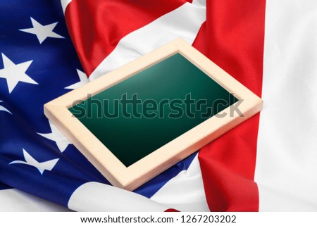 Blank frame on American flag background