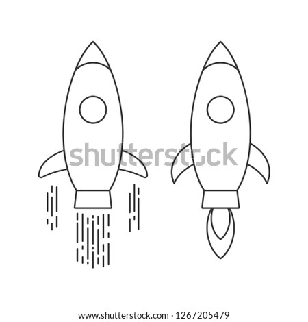 Rocket launch, shuttle icons set. Startup project or space exploration 