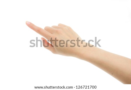 Woman hand touching screen Isolated on white background Royalty-Free Stock Photo #126721700