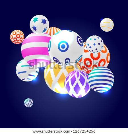 decorative colorful 3D balls, vector illustration on dark background