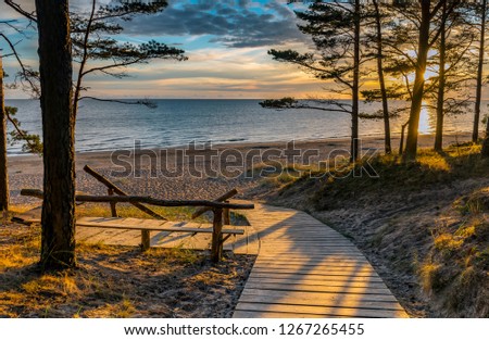 Morning at coastal zone of Jurmala that is located at Riga gulf of the Baltic Sea and is a famous tourist resort and recreational place in the Baltic region of EC Royalty-Free Stock Photo #1267265455