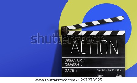 Action, text title on film slate, Film industry, creativity and creator