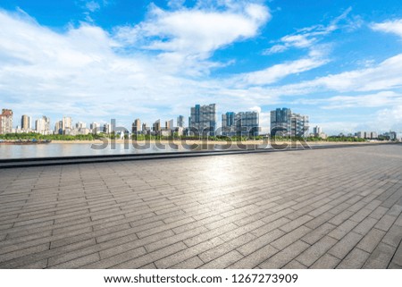 empty square with city skyline