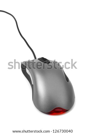 Computer mouse and cable isolated on white background