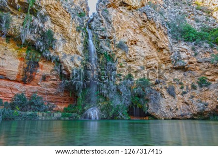 Long exposure of Turche cave and waterfall in Alborache, Valencia