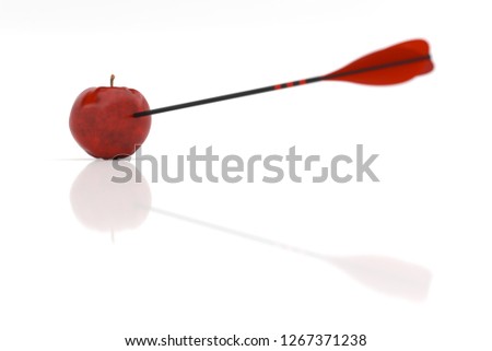 red arrow hits red apple, 3d illustration