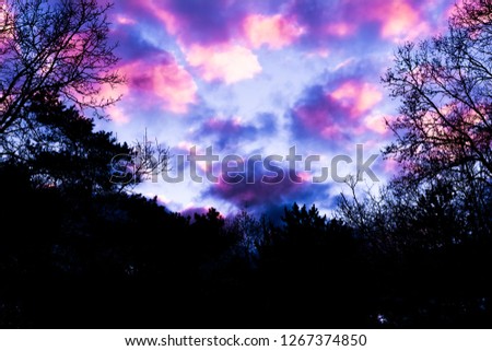 pink Nacreous clouds, a phenomenon that rarely occurs in winter Royalty-Free Stock Photo #1267374850