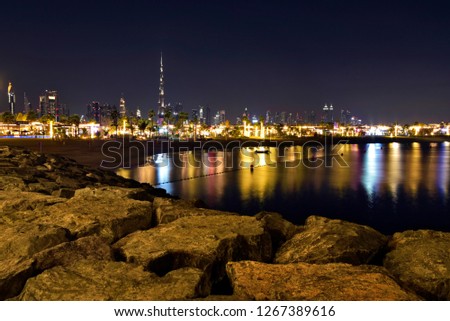Dubai slyline from La Mer to sheikh Zayed Road and Dubai Downtown, United Arab Emirates