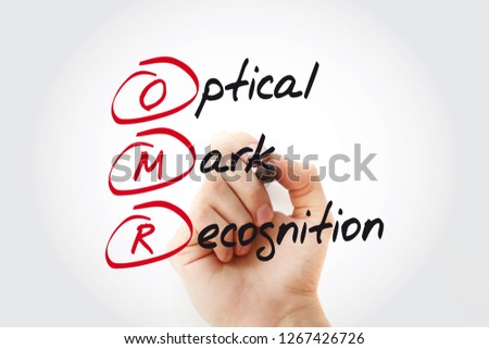 OMR - Optical Mark Recognition acronym with marker, technology concept background